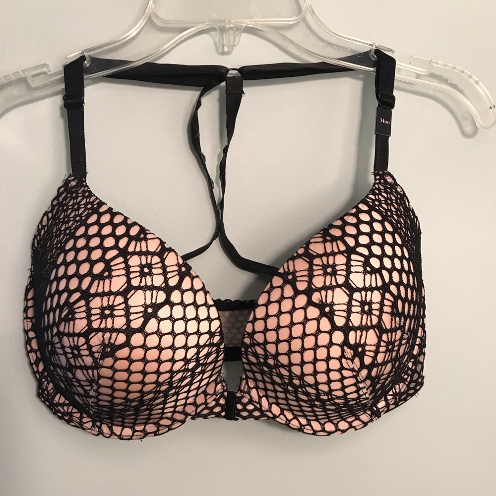 ||VICTORIA SECRET TAN/BLACK LACE SEXY PUSHUP BRA||